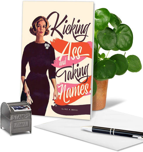 NobleWorks - 1 Funny All Occasion Card for Women, Blank Humor Notecard with Envelope - Taking Names