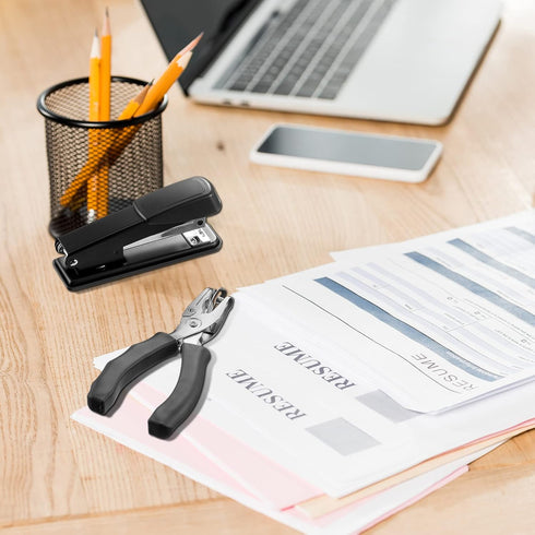 Black Desk Accessory Kit, Includes Desktop Stapler, Stapler Remover, Hole Punch, Tape Dispenser, Scissors (7 Pcs)