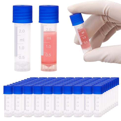 100 Pcs 2ml Small Vials with Screw Caps Centrifuge Tubes Plastic Sample Tubes Cryogenic Vials Graduated Bottles Test Tubes with Lids (Blue)
