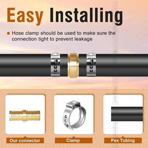1/2 inch PEX Straight Fitting, Brass Coupling, Connect Tubing with Crimp Ring (24 pcs)