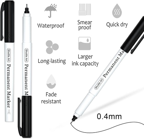 Shuttle Art Permanent Marker, 30 Pack Ultra Fine Point Black Permanent Marker set, Works on Plastic,Wood,Stone,Metal and Glass for Doodling, Marking by Shuttle Art