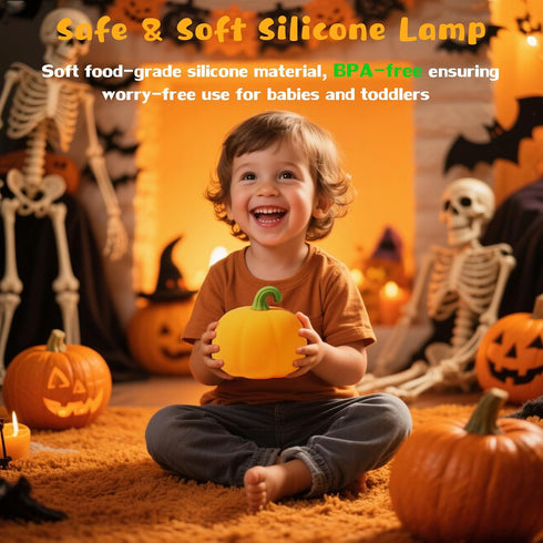 Dimmable VEEKI Pumpkin Night Light for Kids, Cute Halloween Pumpkin Lights Rechargeable with Timer, Silicone Lamp