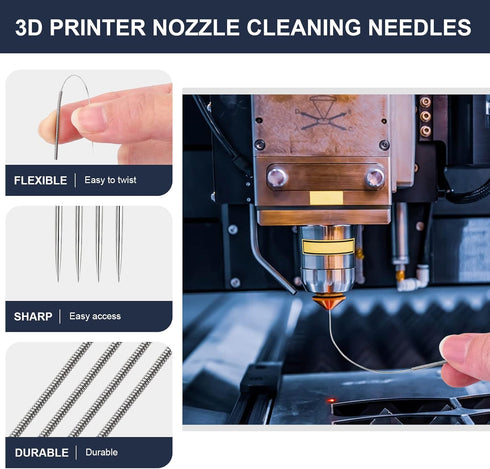Complete 26-Piece 3D Printer Nozzle Maintenance Kit, Includes 20 Cleaning Pins, 2 Tweezers, 2 Copper Wire Brushes, 2