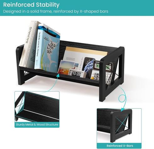 ELITEROO Desk Bookshelf, Small Book Shelf, Wooden Desktop Bookcase, Tilting Table Top Bookshelf for Home Office