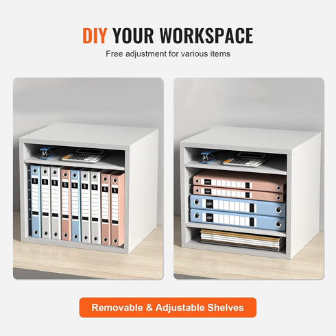 VEVOR Office Mailbox Literature Organizers, 5 Compartments with Adjustable Shelves, Wood Sorter 13.9x12x13 inches, White
