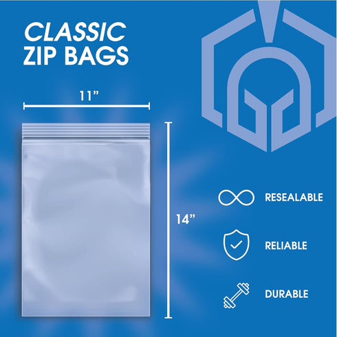 Spartan Industrial - 11” X 14” (100 Count) 2 Mil Clear Reclosable Zip Plastic Poly Bags with Resealable Lock Seal Zipper by SPARTAN INDUSTRIAL