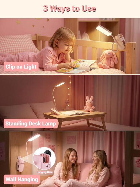 ReinHoo Light,9 Brightness+5 Light,4000mAh Cute,48 Pink Desk Lamp with Clamp Color Clip on Battery Rechargeable Desk