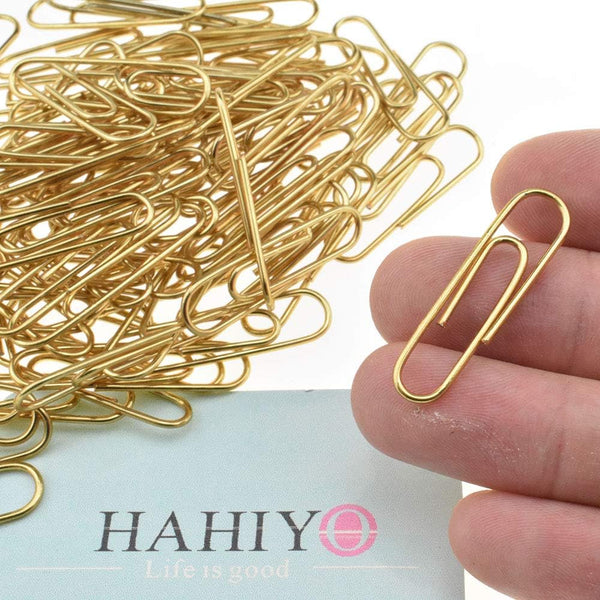 HAHIYO Paper Clips 1.3" (33mm) Length Gold Paperclips Vinyl Coated, Sturdy for Bookmark Organize Home Office School 120