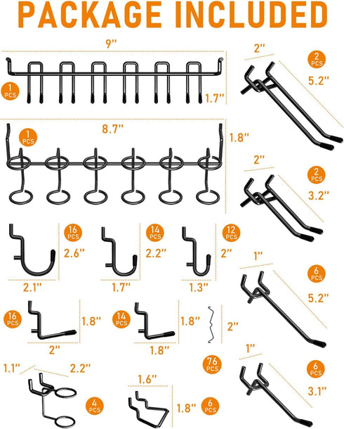 INCLY 176PCS Extra Thick Black Pegboard Hooks Set, Heavy Duty Metal Peg Board Hook Assortment