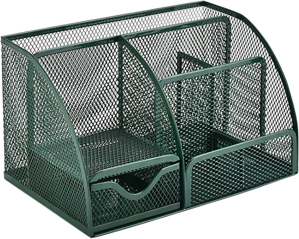 VANRA Office Supply Caddy, Metal Mesh Desktop Supplies Organizer, School Supply Holder with 6 Compartments and Drawer