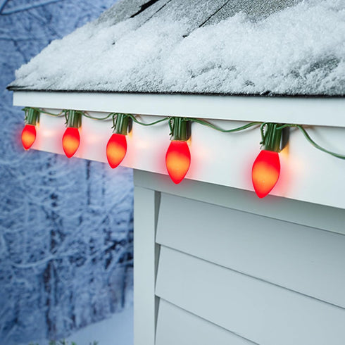25PK C7 Christmas LED Replacement Bulbs C7 Ceramic Red LED Bulb 0.6W E12 Base for Outdoor Indoor Christmas Decor