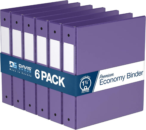 Premium Economy 1.5-Inch Binders, 3-Ring Binders for School, Office, or Home, Pack of 6, Round Ring, Purple