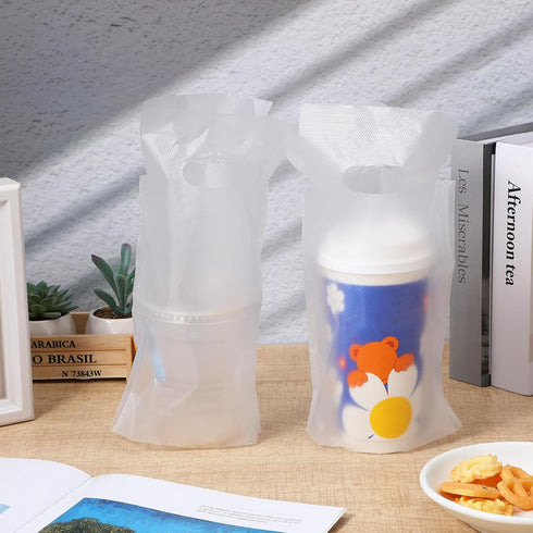 Caeuiciw 1000 6.2 11.6 Inch PCS Clear Cup Carrier for Delivery, Plastic Bag with Handle Single Cup Bag Holder Carrier