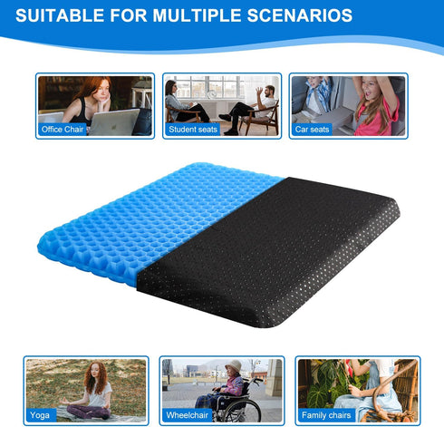 Gel Seat Cushion for Long Sitting, Extra Large Cool Cushion for Office Chair, Car Seat, Sciatica Pain Relief