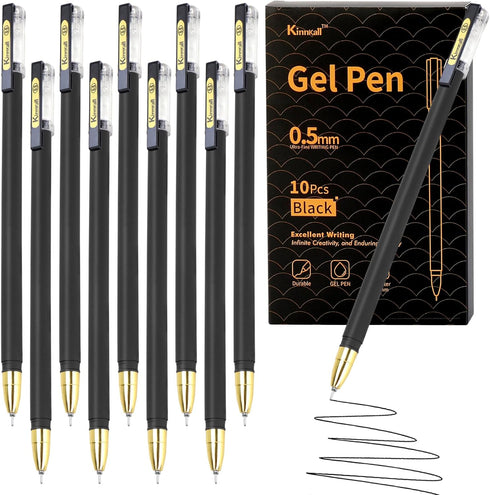 Gel Pens, 0.5mm Black Ink Fine Point Smooth Writing Pens, Pack of 10, Bulk Ink Gel Pen for Office/School Supplies