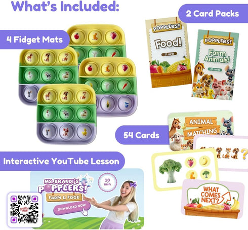 The Fidget Game Popplers, Matching Memory Game for Toddlers Early Learning & Educational Fidget Toy, Food & Farm