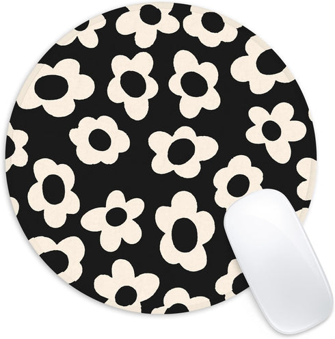 Adastrah White Flower Round Mouse Mat - Funny Small Mouse Pad with Non-Slip