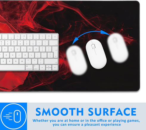 Large Extended Mouse Pad Red Smoke Rose Desk Mat, Big Desk Pad with Thick Stitched Edges for Home Office or Gaming,