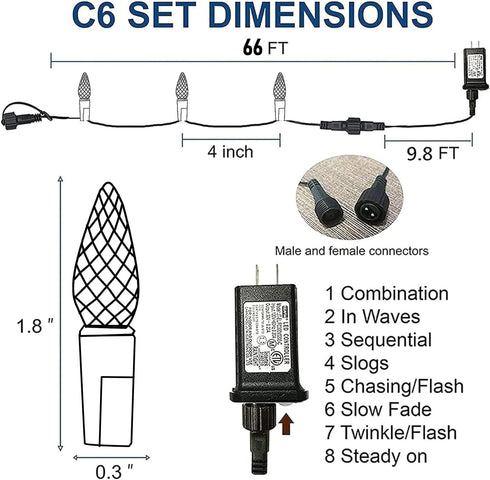 C6 200 66 8 TW SHINE Christmas String Lights, LED FT, Modes, Waterproof, Connectable, Multicolor