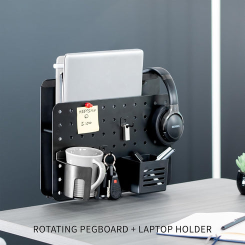 VIVO Steel Clamp-on Rotating Pegboard with Laptop Holder, 14 x 11 inch Magnetic Desk Accessory Organizer (Black)
