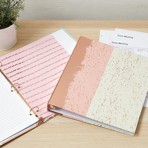 Y YOMA Rose Gold 3 Ring Binders for Letter Size, 1 inch 3-Ring Cardboard Decorative Recipe Binder, 2 Pack