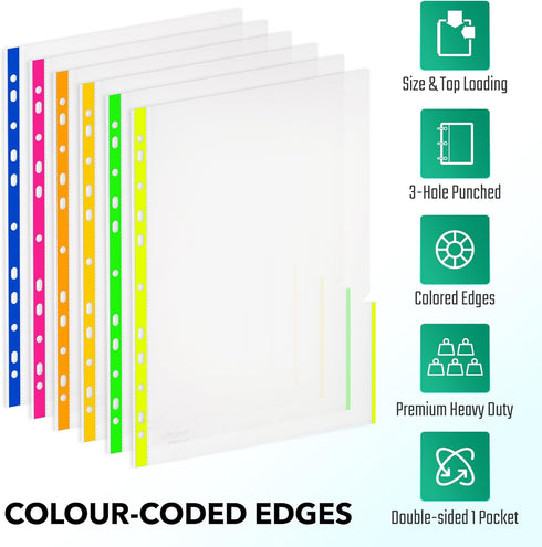 Premium Heavy Duty Sheet Protectors for 8.5x11 - 24 Pack, Color Edge, Side and Top Loading, Crystal Clear