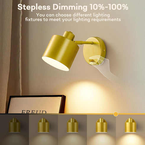 Set 2 350 Dimmable Bulb) Lightess Sconces Wall Decor of with Switch, Rotatable Gold Wall Sconce Hardwired, Industrial