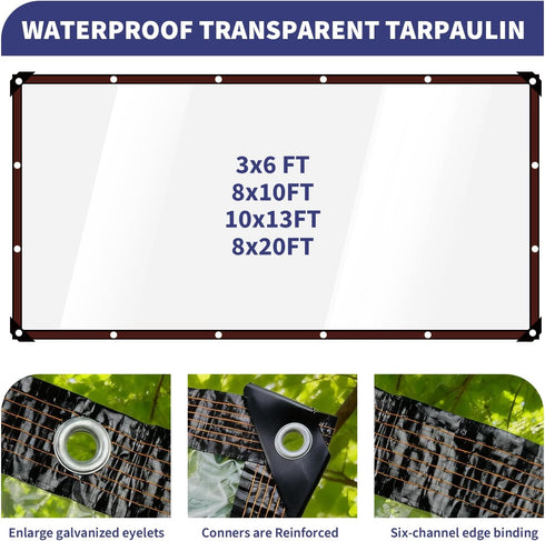 Generic Grommets, (8x20FT) Clear Waterproof Tarp with Heavy Duty Vinyl Tarpaulin, Tear Resistant Transparent Cover