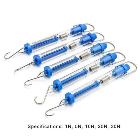 QWORK Plastic Tubular Spring Scale, 1N to 30N Capacity, Set of 5 with Grams & Newton Calibration