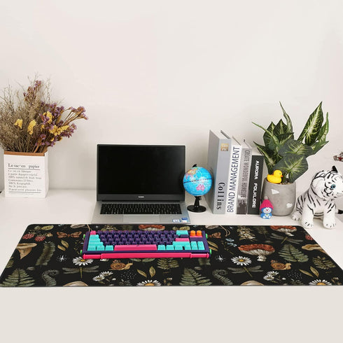 Vintage Mushroom Large Mouse Pad, Extended Gaming Mouse Pad Waterproof Desk Mat with Stitched Edge, Non-Slip Base,