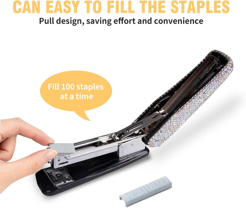 Bling Crystal Luxury Handmade Diamond Stapler & Desktop Tape Dispenser, Office Stationery Kit for Women