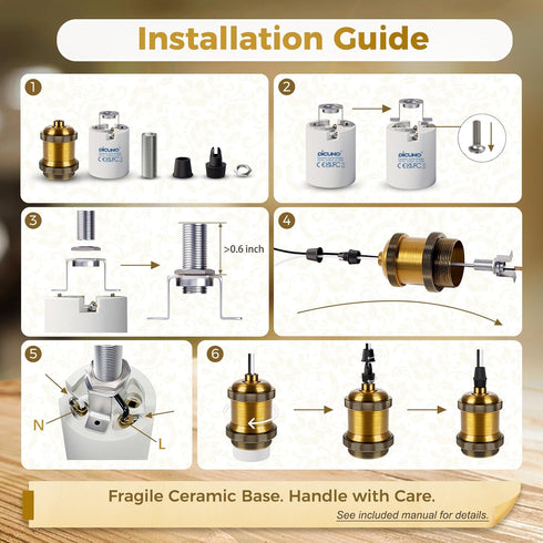 E26 600 4 Packs DiCUNO Vintage Lamp Socket, Edison Pendant Light Socket Replacement, Antique Retro Hanging Lamp Holder