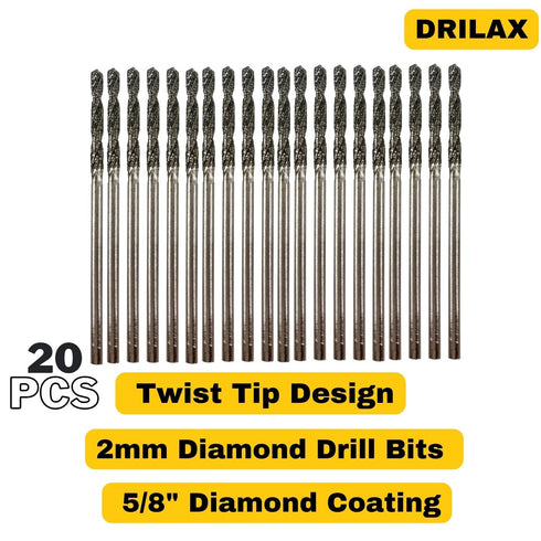Diamond Drill Bits 2mm, 20 Pieces for Dremel, Jewelry, Beach Glass, Arts Crafts