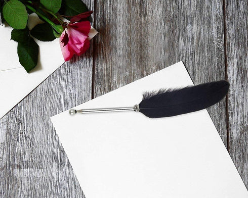 OPENDGO Feather Quill Ballpoint Pen - Natural Goods Feather Pen with Refined Plated Rod for School Writing