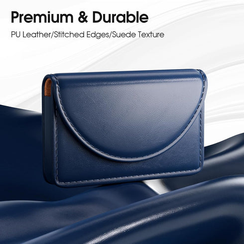 MaxGear Business Card Holder Case, PU Leather for Purse, Magnetic Travel Card Holder Wallet, Navy