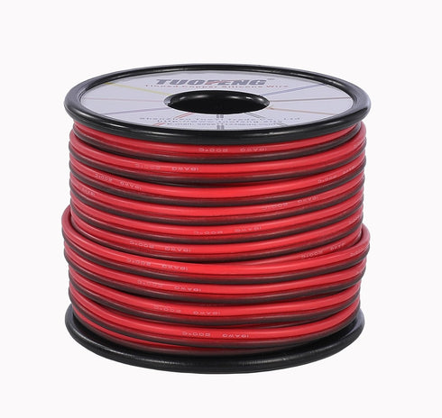 18 AWG Wire Electrical Wires - Flexible Silicone Wire 2 Conductor Parallel Wire (Black 66ft Red 66ft) Stranded