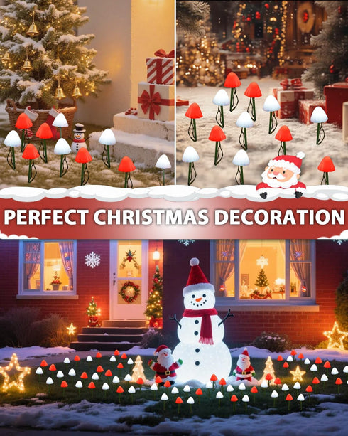 OZS 2PK 32LED 55FT 8 Red and White Christmas Decorations Mushroom Solar Lights, Christmas Lights Outdoor with Lighting
