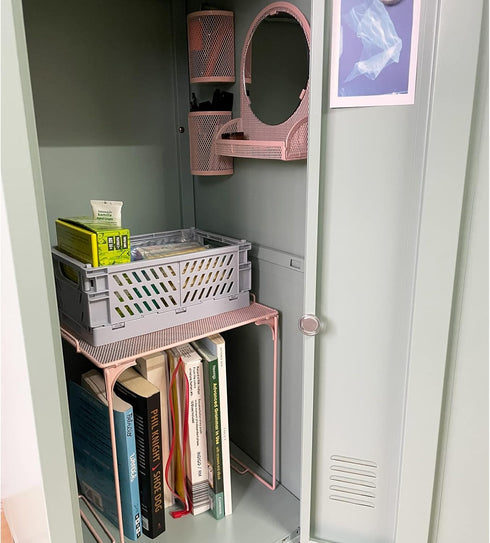 Locker Shelf with Locker Mirror Magnetic & 2 Magnetic Pen Cups, Organizer for Work, Mesh Metal Locker Accessories Kit