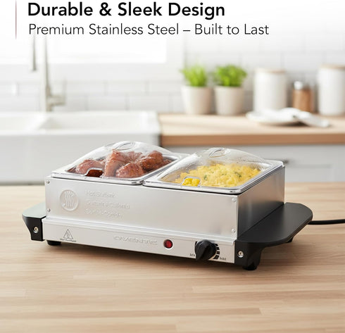 1.5 FW152S OVENTE Electric Buffet Server & Food Warmer with Two Qt Stainless Steel Chafing Dishes, Adjustable