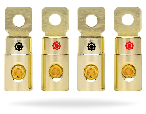 InstallGear 1/0 AWG Gauge Gold Ring Set Screw Battery Ring Terminals - 1/0 Ring Terminal (4 Pack)