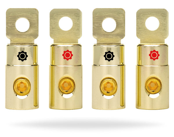 InstallGear 1/0 AWG Gauge Gold Ring Set Screw Battery Ring Terminals - 1/0 Ring Terminal (4 Pack)