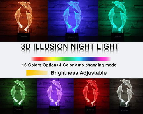Comiwe 3D Toys,16 Dolphin Illusion Night Light Colors Change Smart Touch & Remote Control,Home Decor LED Bedside Table