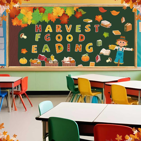 Pasimy Fall Reading Bulletin Boards, Book Tree Classroom Decorations, Autumn Scarecrow Pumpkin Cutouts for Thanksgiving