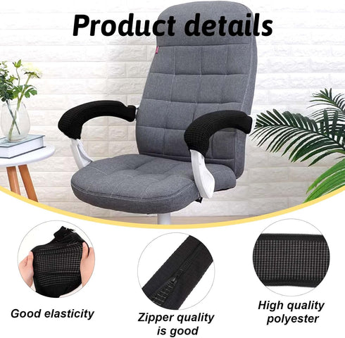 Office Chair Armrest Covers, Zipper Slipcover, Removable Stretch Chair Armrest Covers, Protectors for Office Chair