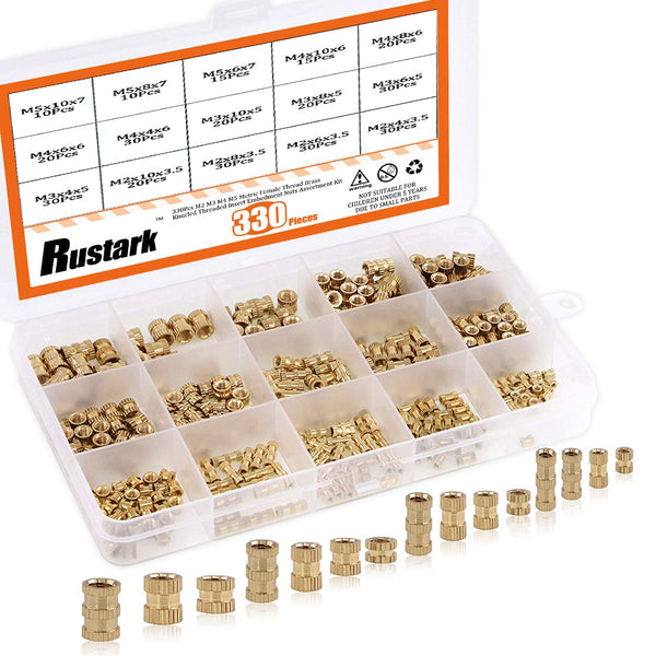 330Pcs Metric Female Thread Brass Knurled Threaded Insert Nuts Assortment Kit M2 M3 M4 M5