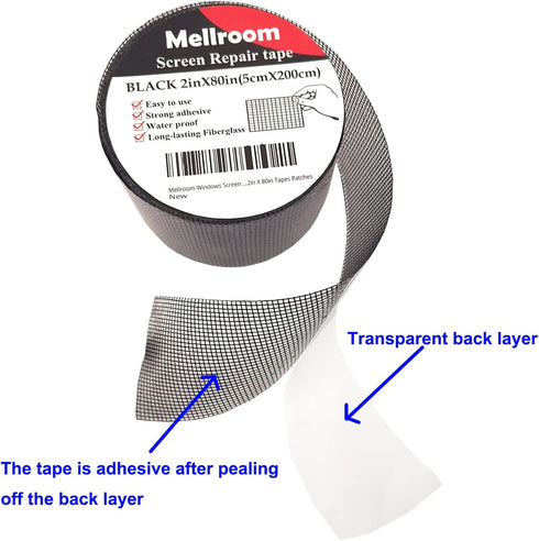 Windows Screen Repair Kit Tapes, Black 2 inches X 80 inches, Adhesive Waterproof Fiberglass Mesh Patch for Fixing