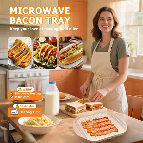 Generic Set Bacon Cooker Tray, Microwave Cookware Dish, Non Sticky Food Grade Build, Heat Resistant Safe Design