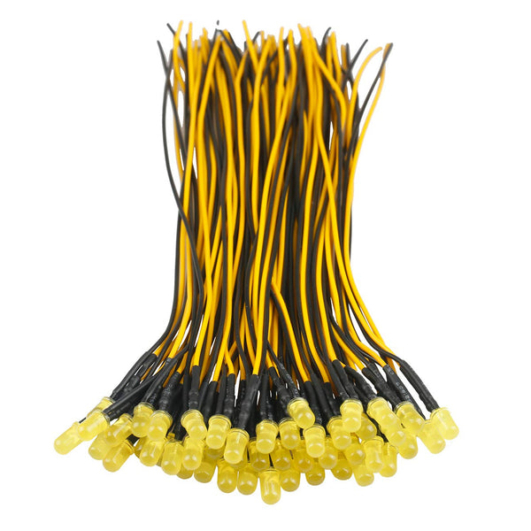 50pcs 12 Volt 5mm Yellow Blinking LED Lights Emitting Diodes (1.5Hz Flashing) Pre Wired 7.9 Inch DC 12v LED Light