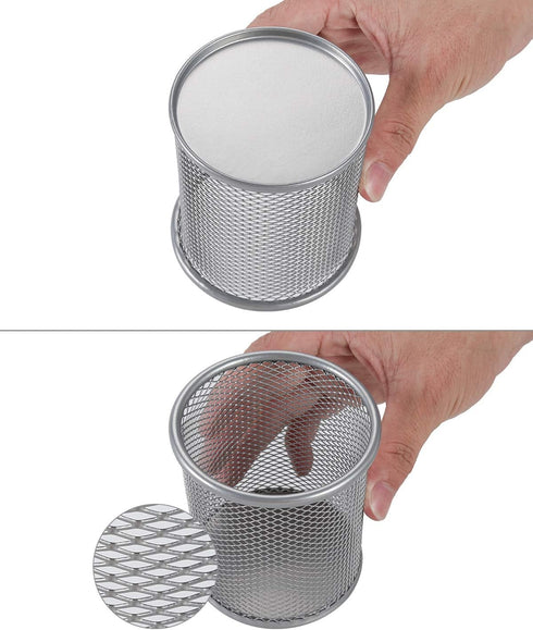 EasyPAG Pencil Holder Mesh Pen Cup Marker Holder Makeup Brush Holders for Home, School & Office, 2 Pack, Silver by EasyPAG