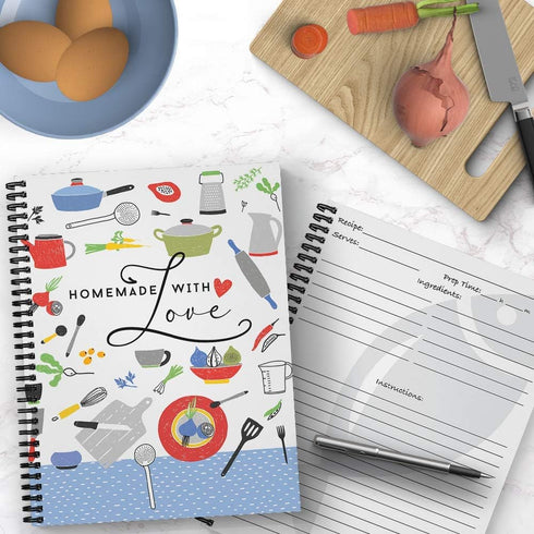 Gotcha Covered Notebooks Hardcover Homemade With Love, 8.5" x 11" Spiral Recipe Notebook, 120 Pages